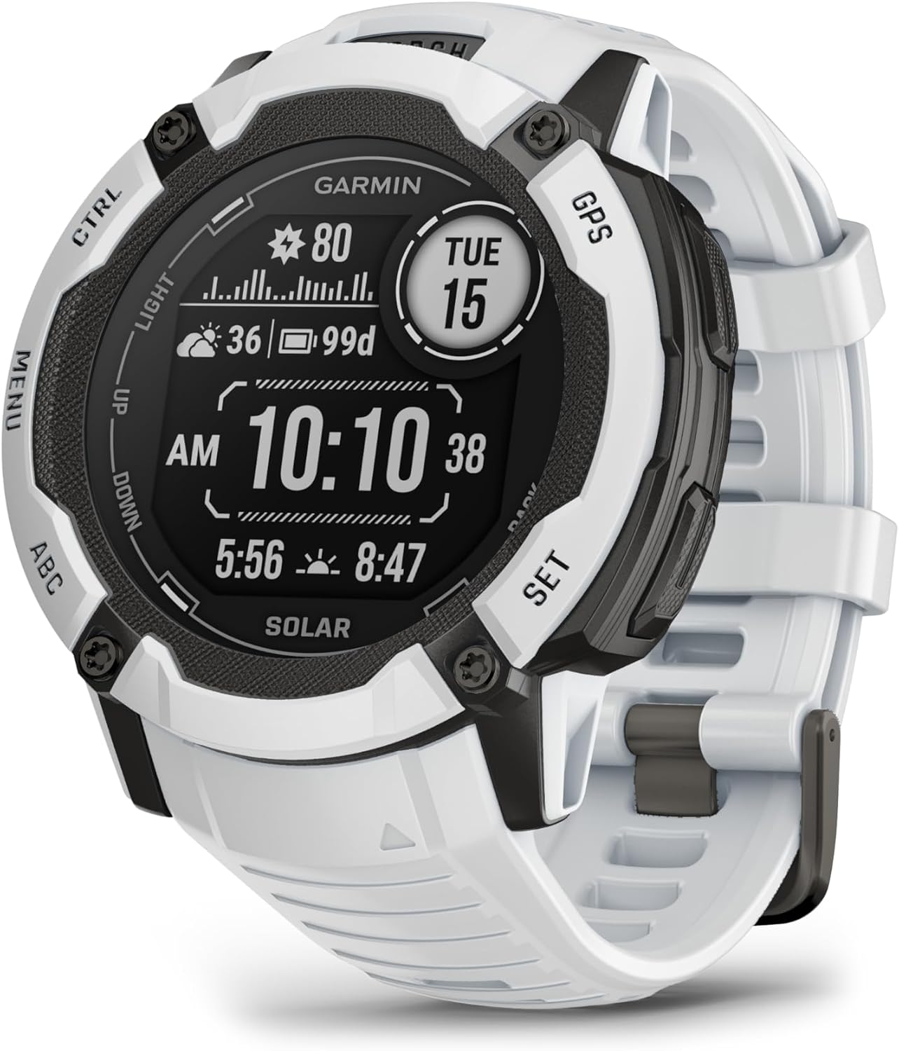 Garmin Instinct 2X Solar, Rugged GPS Smartwatch, Built-in Flashlight, Solar Charging Capability, Multi-Band GNSS, Whitestone (Renewed)