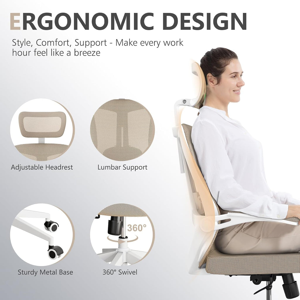 balmstar Ergonomic Office Chair Desk Chair - Mesh Computer Chair with 360° Swivel Wheels, Adjustable 90-130° Recline & Lumbar Support for Home Office, Supports up to 350lbs