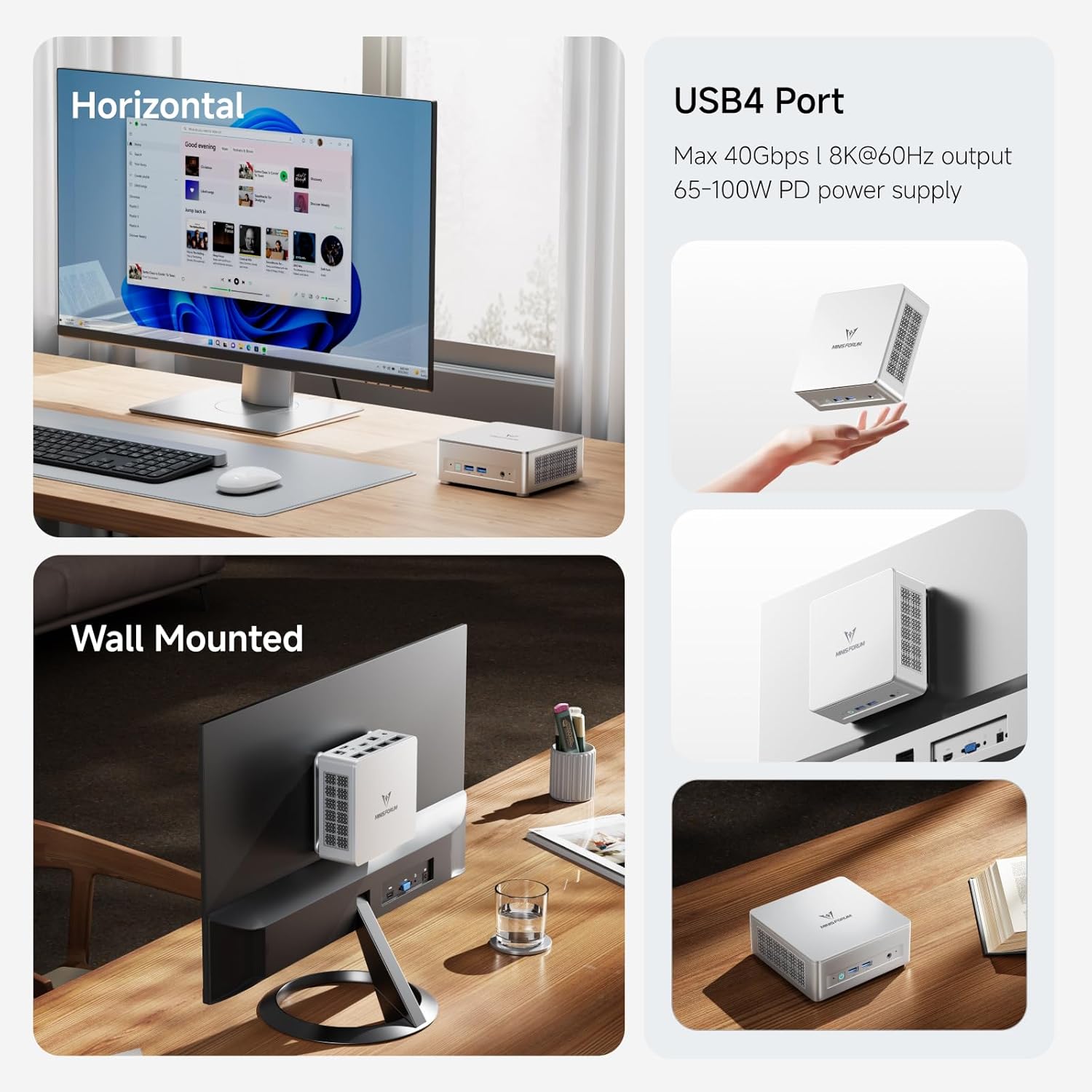 MINISFORUM UM870 Slim Mini PC Barebone AMD Ryzen 7 8745H Mini Computer(8C/16T, Up to 5.0GHz), Support DDR5 RAM,M.2 2280 SSD,8K@60Hz HDMI 2.1/USB4 Output, WIFI6E/BT5.3/Auto Power On(No DDR&SSD&OS)