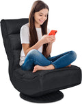 FANTASK 360 Degree Swivel Floor Chair, Folding Floor Sofa w/ 5 Adjustable Positions & Backrest, Lazy Lounge Chair for Relaxing Reading Gaming TV Watching (Black)