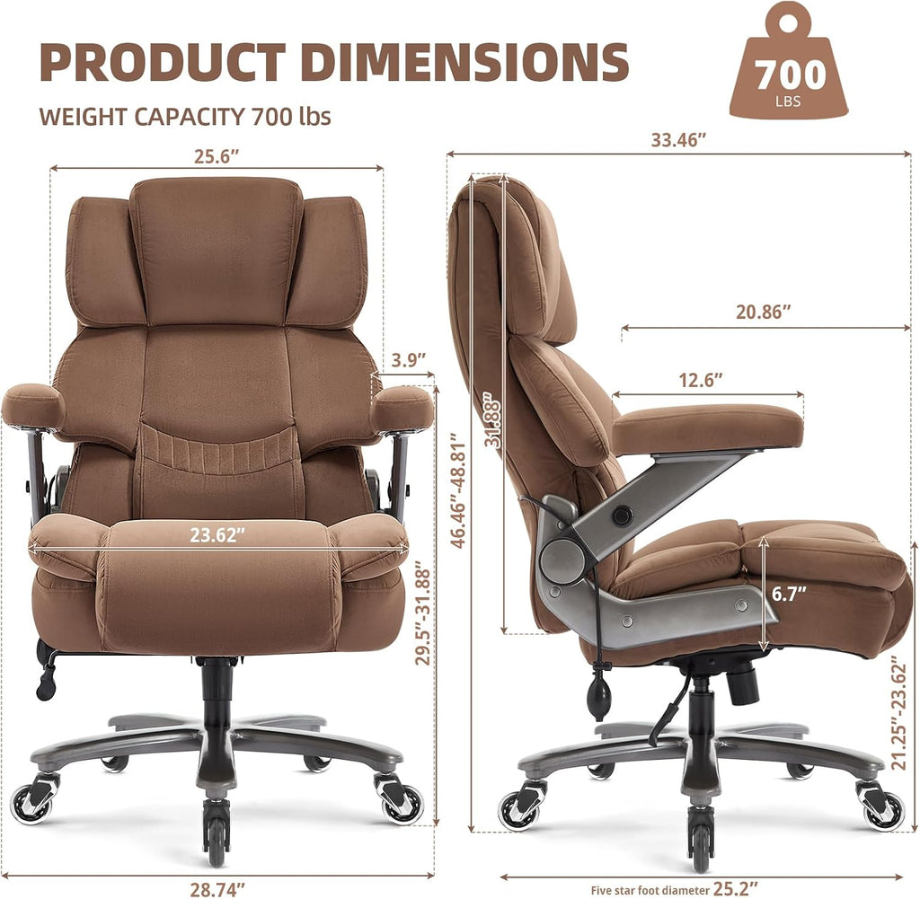 VUZI 700LBS Large Heavy Duty Office Chair with 3D Flip Arms, Big and Tall Plus Size Fabric Executive Desk Chairs, High Back Extra Wide Computer Chair with Adjustable Lumbar Support, Sturdy Metal Base