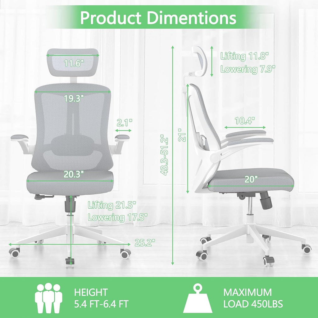 balmstar Ergonomic Office Chair Desk Chair - Mesh Computer Chair with 360° Swivel Wheels, Adjustable 90-130° Recline & Lumbar Support for Home Office, Supports up to 350lbs