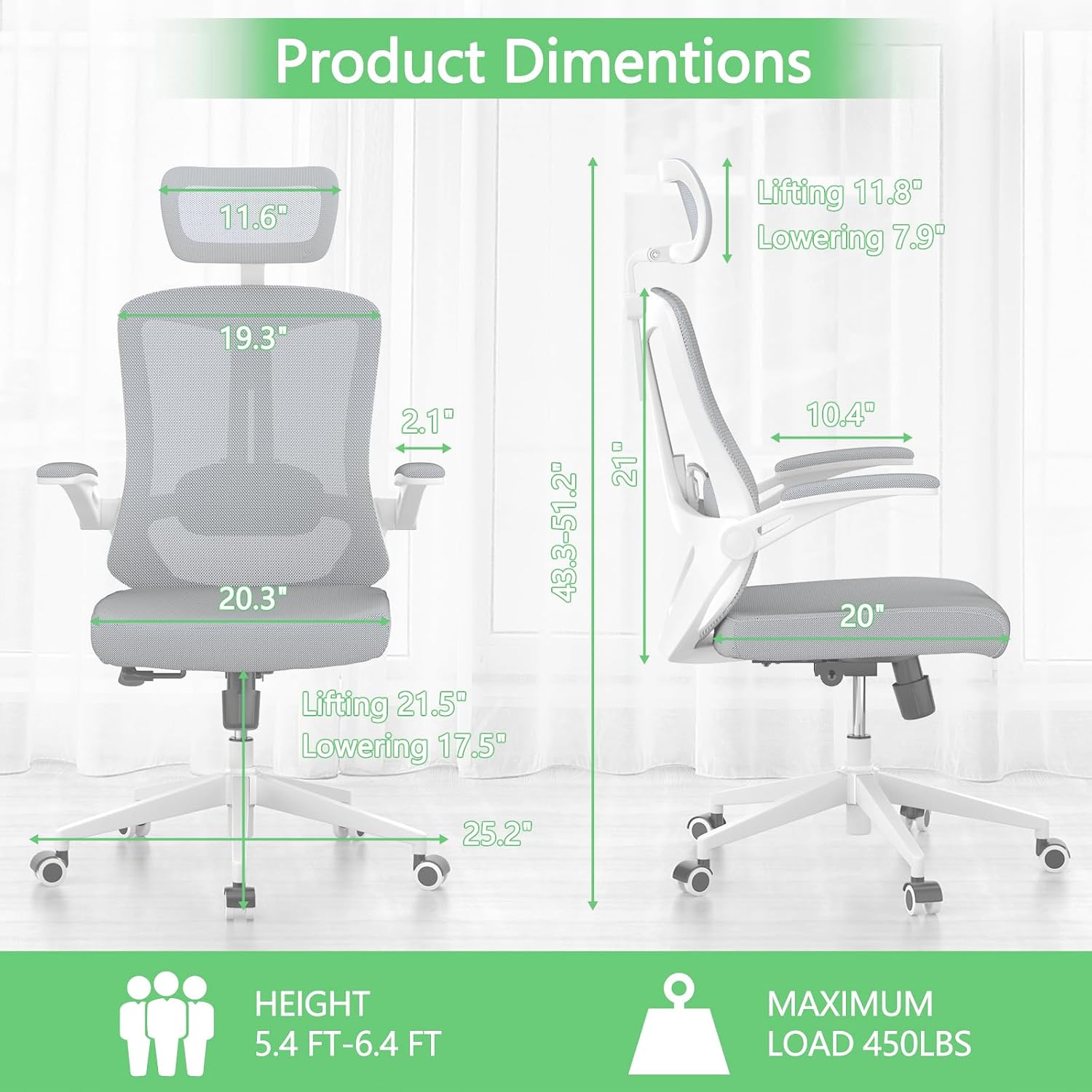balmstar Ergonomic Office Chair Desk Chair - Mesh Computer Chair with 360° Swivel Wheels, Adjustable 90-130° Recline & Lumbar Support for Home Office, Supports up to 350lbs
