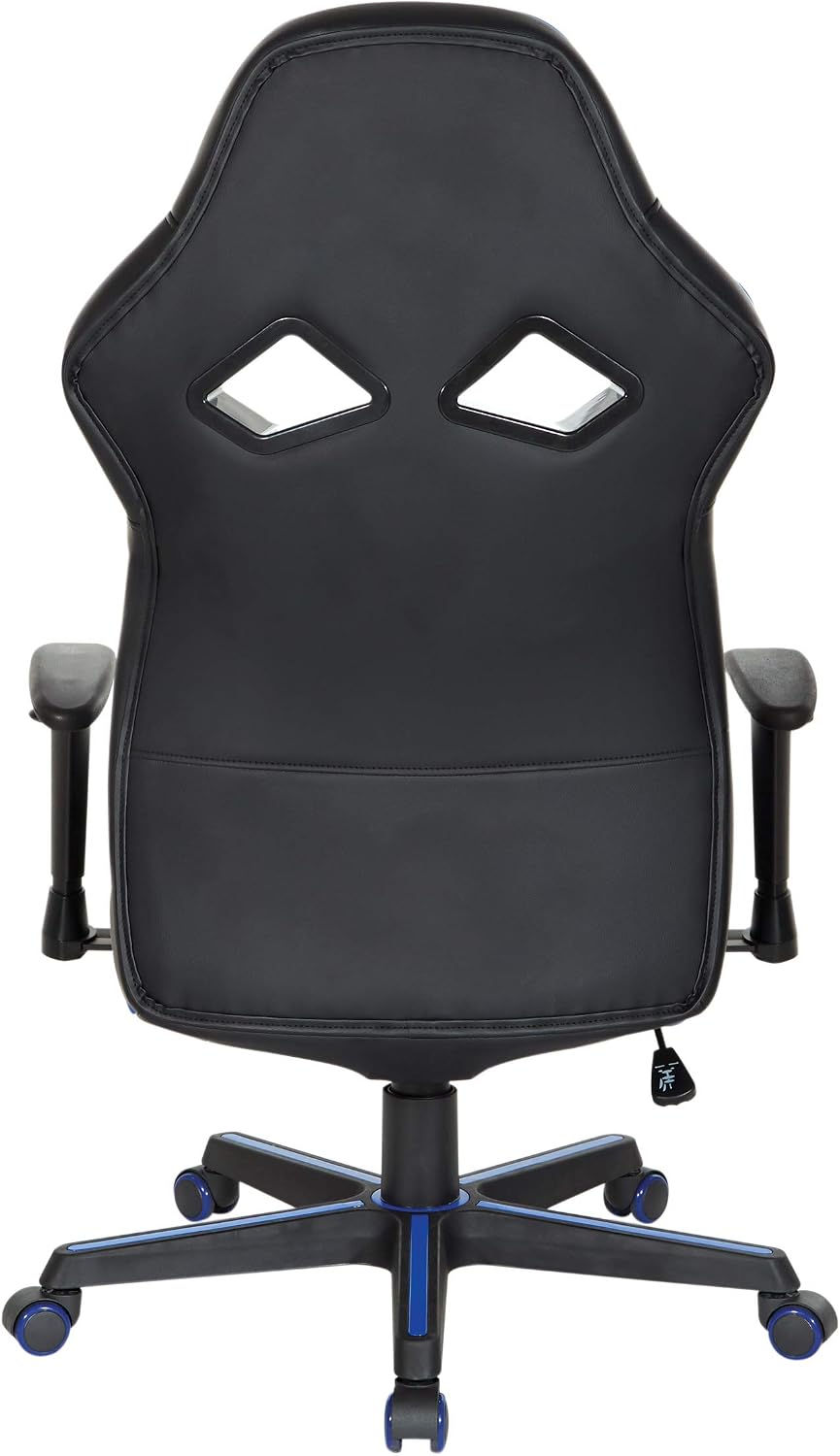 OSP Home Furnishings Vapor Ergonomic Adjustable High Back Faux Leather Gaming Chair with Coil Spring Seat and Integrated Cooling Airflow, Blue Accents