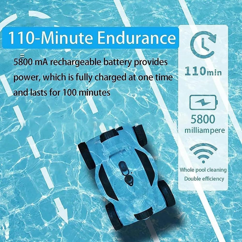 Cordless Robot Pool Cleaner, Maximum Cleaning Area 100 Square Meters, Intelligent Path Planning, Running Time 110 Minutes, 5800mah Battery,Suitable for Above-Ground and Underground Pools