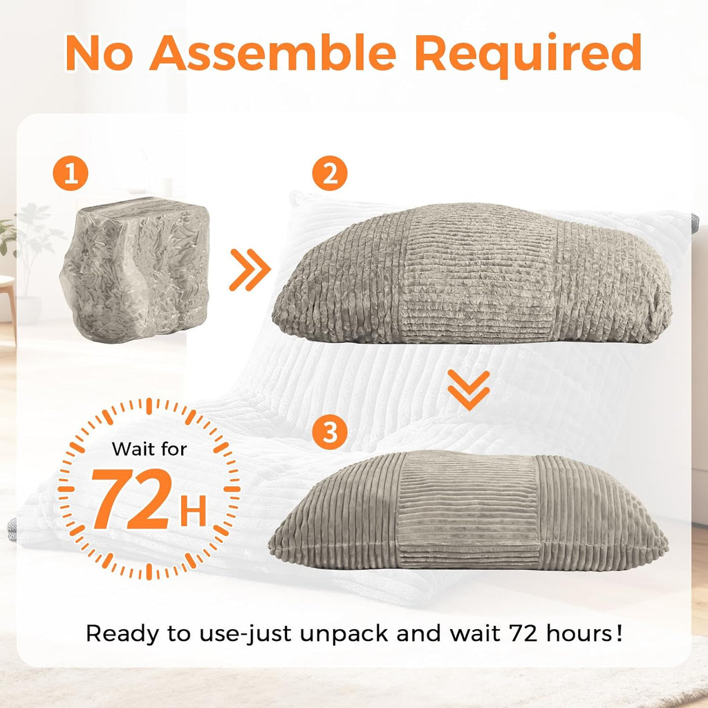 3 in 1 Giant Bean Bag Chair, Convertible Bean Bag Bed for Adults and Kids, Oversized Comfy Memory Foam Floor Sofa with Machine Washable Cover for Living Room, Bedroom & Dorm(Taupe)