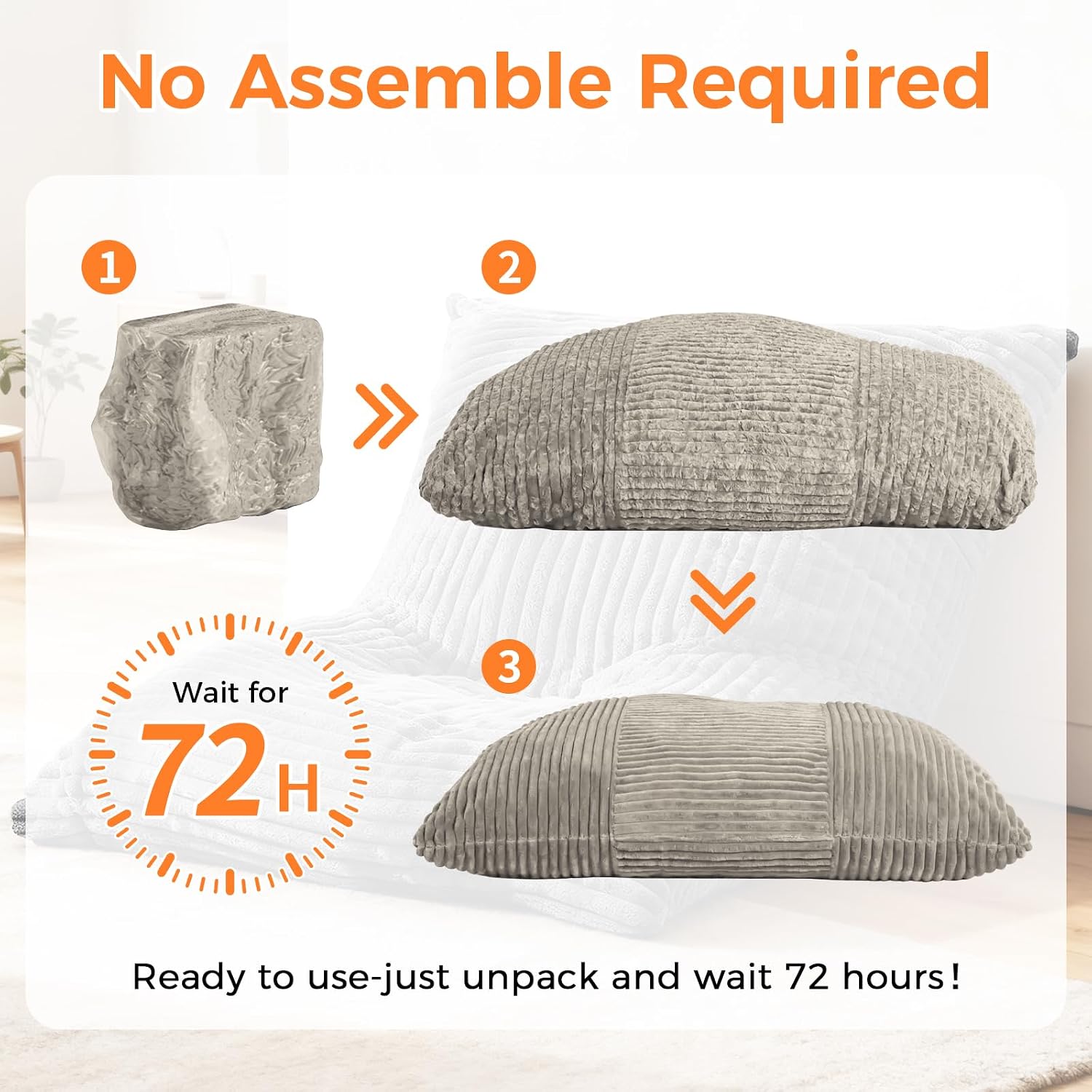 3 in 1 Giant Bean Bag Chair, Convertible Bean Bag Bed for Adults and Kids, Oversized Comfy Memory Foam Floor Sofa with Machine Washable Cover for Living Room, Bedroom & Dorm(Taupe)