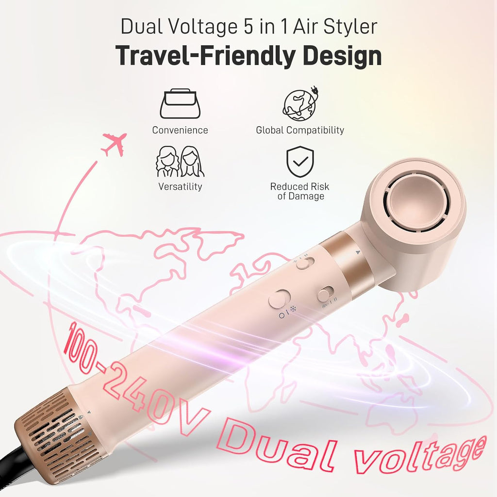 5 in 1 Dual Voltage Hair Styler, 110000 RPM Ultra-Fast Drying, Automatic Hot-Air Curling, Smooth Straightening