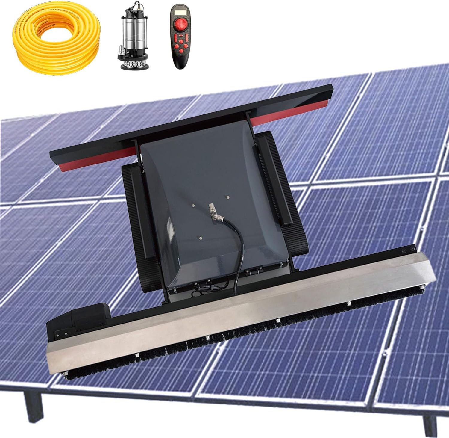 Dual Mode Solar Panel Cleaning Robot(Wet & Dry) | Self-Adjusting 130cm Brush | Smart Edge Dectection | Includes 100m Hose, Water Pumb & Remote