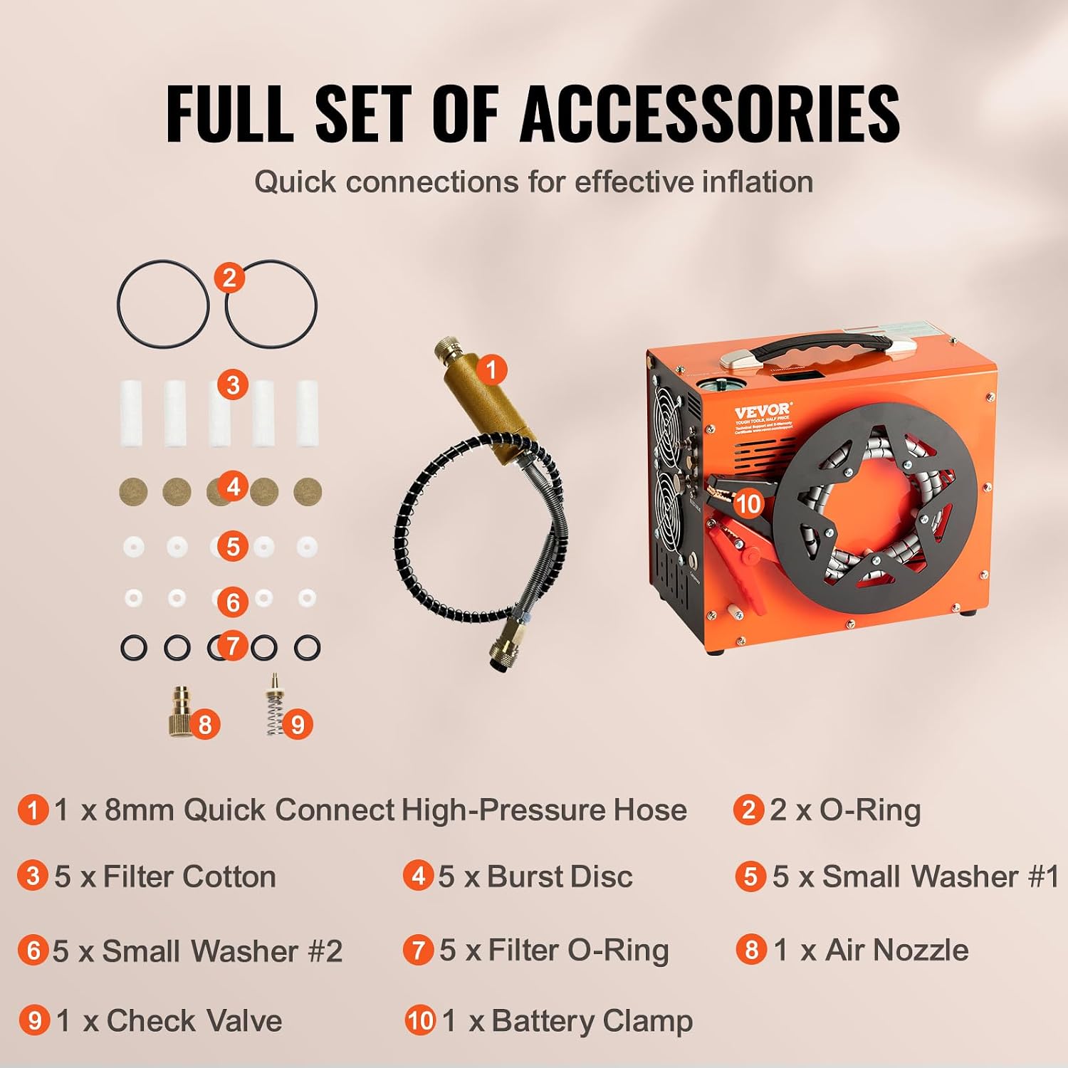 VEVOR PCP Air Compressor, 4500PSI/30Mpa Portable PCP Airgun Compressor with Built-in Power Converter, Auto-Stop | DC12V/AC120V | Oil & Water-Free Air Rifle, Paintball and Scuba Tank Compressor Pump