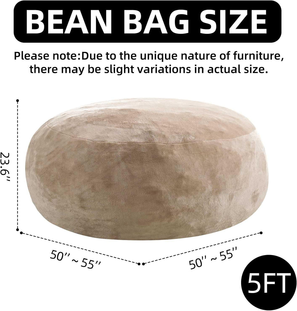 SANAE Oversized 5FT Memory Foam Bean Bag Chair for Adults - Apricot Corduroy Fabric with Filling, Supportive & Washable Plush Movie Night Beanbag, Giant Lounge Chair for Bedroom/Classroom/Dorm