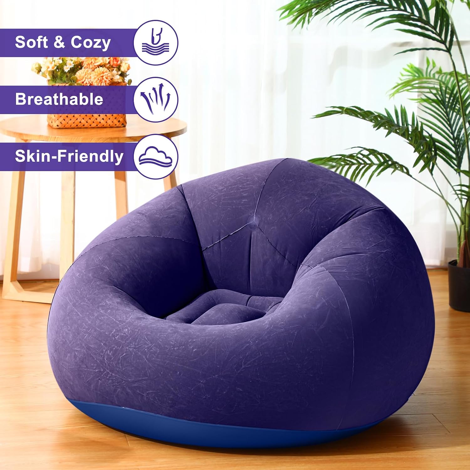 Realspring 6 9 12 Pcs Inflatable Bean Bag Chairs for Adults with Electric Air Pump, Blow up Couch Folding Portable Inflatable Couch Lazy Sofa for Outdoor Movie Night Camping(Blue,Red,Coffee,12 Pcs)