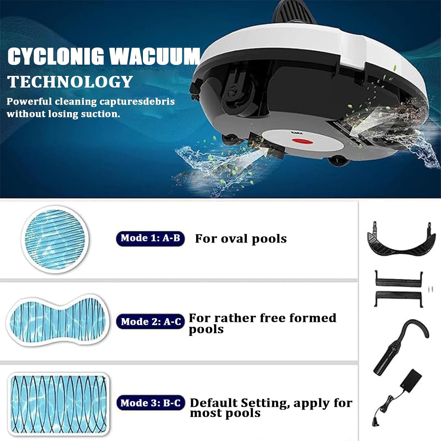 Automatic Swimming Pool Cleaning Robot – 360° Wall/Floor Scrubbing | Ultra-Fine Mesh Filter Bag | Wireless Rechargeable Design | Compatible with Concrete Longer