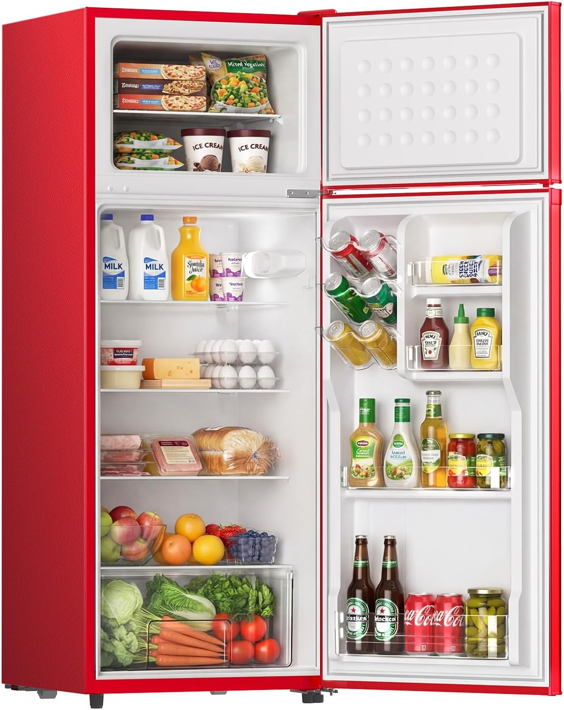 Upstreman 7.7 Cu Ft Refrigerator with Freezer, Double Door Fridge with Adjustable Thermostat Reversible Door, Large Capacity Refrigerator for Apartment, Dorm, Office, Kitchen, Red (BD-75)