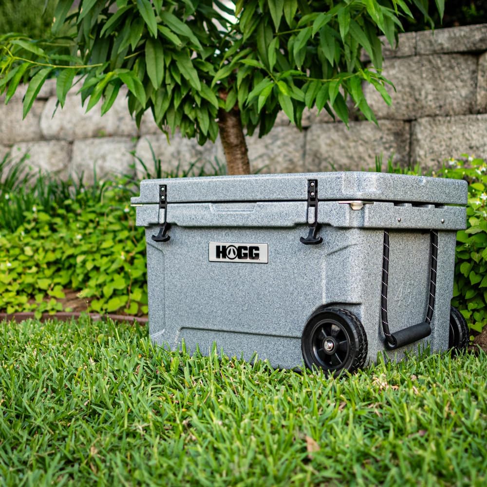 Ice Cooler with Wheels and Handle, Wheeled Cooler, Insulated Ice Chest with Wheels and Handle for Fishing and Camping with Dry Storage, Bottle Openers, and Cupholders
