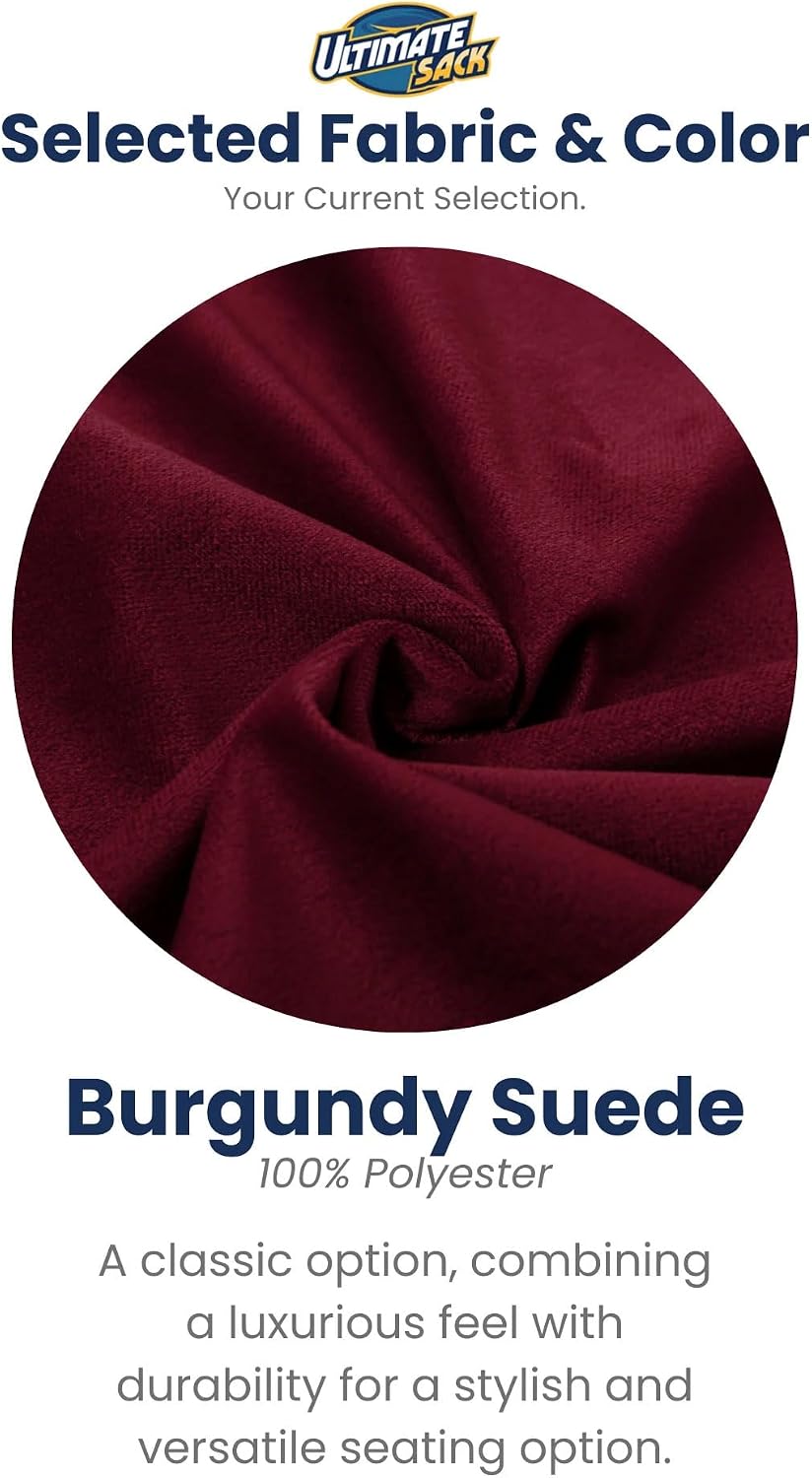 ULTIMATE SACK 5000 5-Foot Bean Bag Chair, Burgundy Suede Cover – Oversized Foam Lounger, Floor Seat, Small Sofa, or Couch Bed for Living Area, Gaming Room, or Reading Lounge