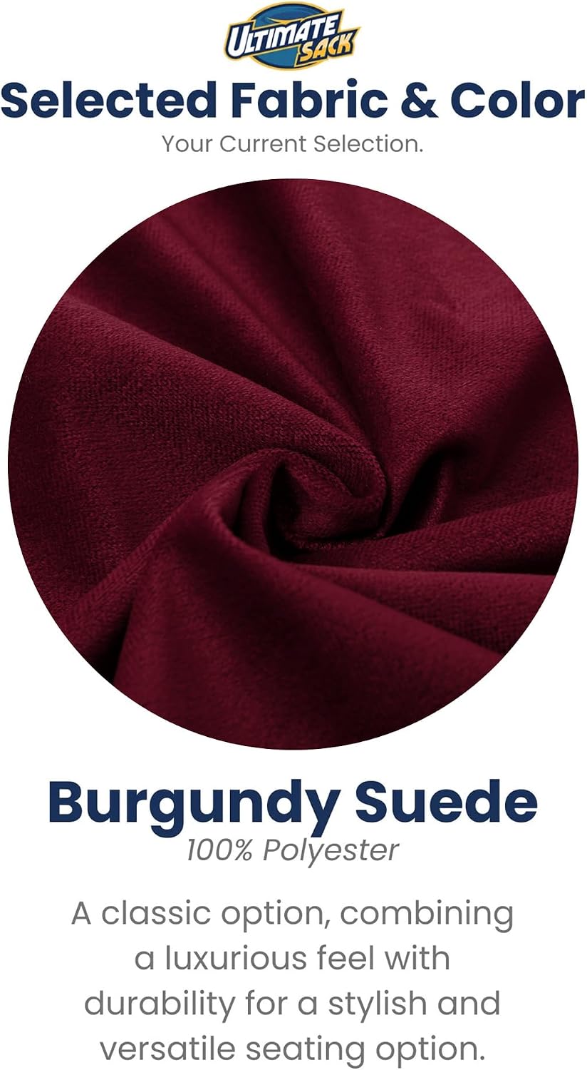 ULTIMATE SACK 6000 6-Foot Bean Bag Chair with Footstool, Burgundy Suede Cover – Oversized Foam Lounger, Floor Seat, Small Sofa, or Couch Bed for Living Area, Gaming Room, or Reading Lounge