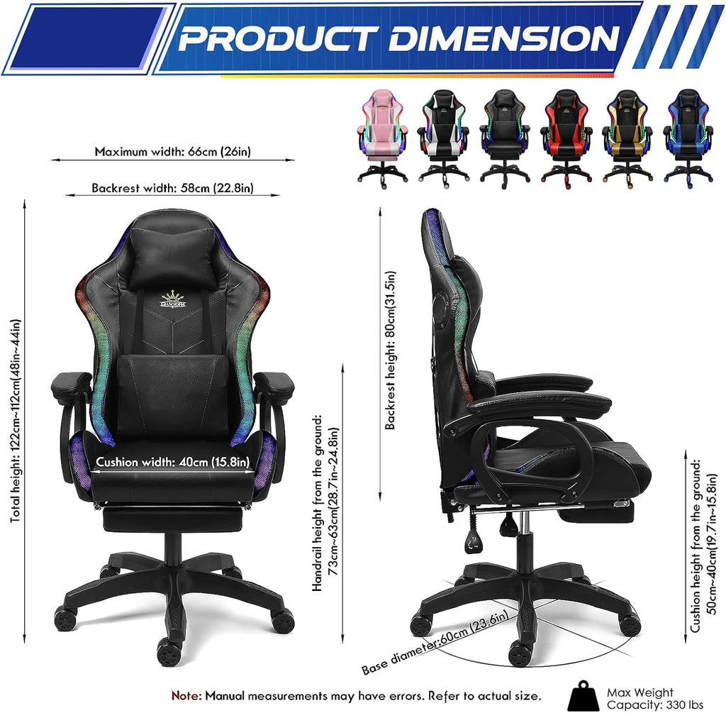 Computer Gaming Chair with Speakers and Massage RGB Video Game Chair Ergonomic Gamer Chair Racing Chair PU Leather High Back Recliner Chair with Lumbar Support Headrest Armrest,Black