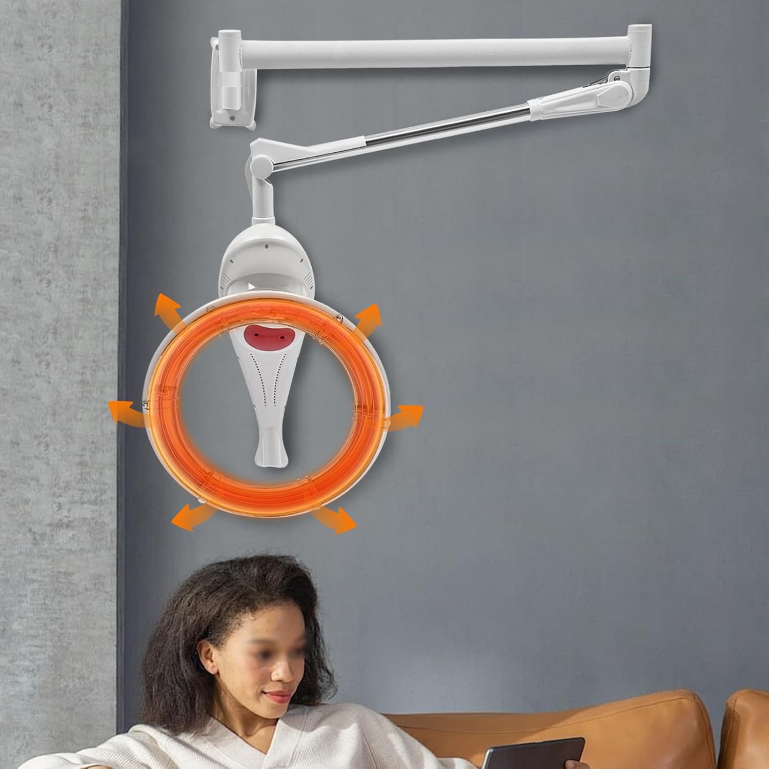 Hair Dryer 950W, 360 Degree Rotating Heating Ring, Wall Mount Orbiting Rotating Hair Treatment Machine, Salon Hair Perming Machine, 104-140℉ Styling Perming Dryer (White)