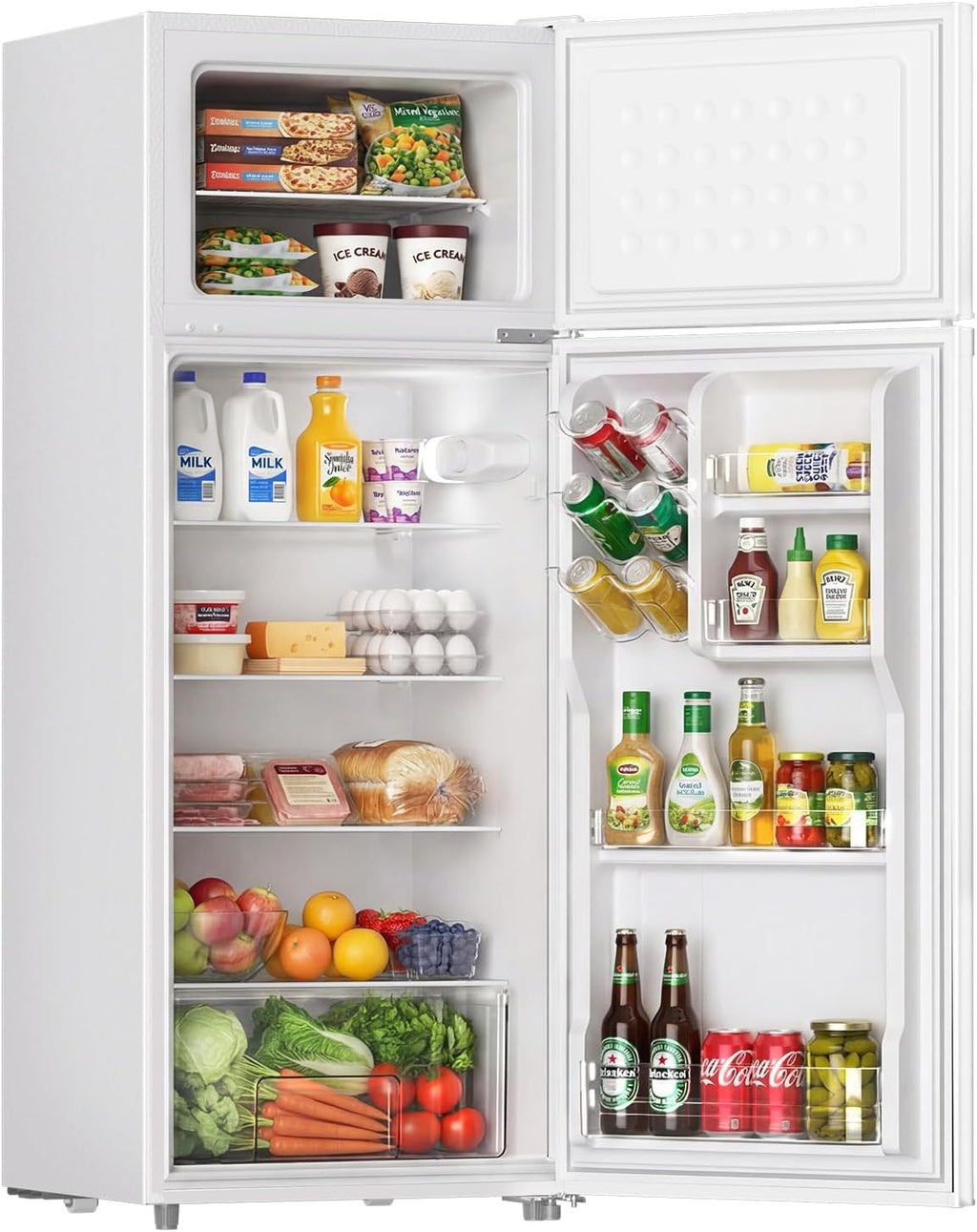 Upstreman 7.7 Cu Ft White Large Capacity Refrigerator with Freezer, Energy Efficient Compact Refrigerator, Adjustable Thermostat & Reversible Door for Apartment, Dorm, Office, Kitchen，White (BD-75)