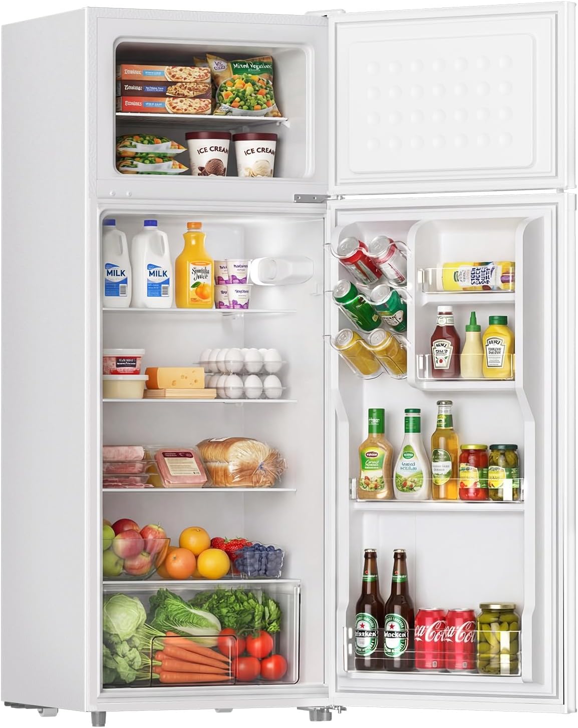 Upstreman 7.7 Cu Ft White Large Capacity Refrigerator with Freezer, Energy Efficient Compact Refrigerator, Adjustable Thermostat & Reversible Door for Apartment, Dorm, Office, Kitchen，White (BD-75)