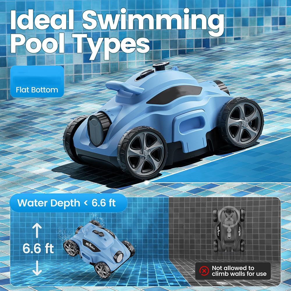 Cordless Robot Pool Cleaner, Maximum Cleaning Area 100 Square Meters, Intelligent Path Planning, Running Time 110 Minutes, 5800mah Battery,Suitable for Above-Ground and Underground Pools