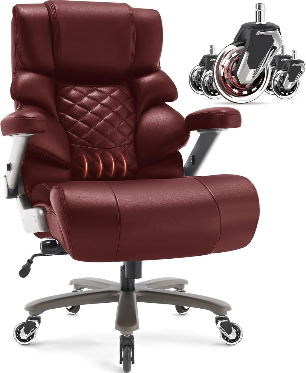 VUZI 700lbs Big and Tall Office Chair-Large Computer Chair with Adjustable Lumbar Support 3D Flip Arms Plus Size Wheels, High Back Executive Desk Chair, Heavy Duty Metal Base, Thick Padded Wide Seat