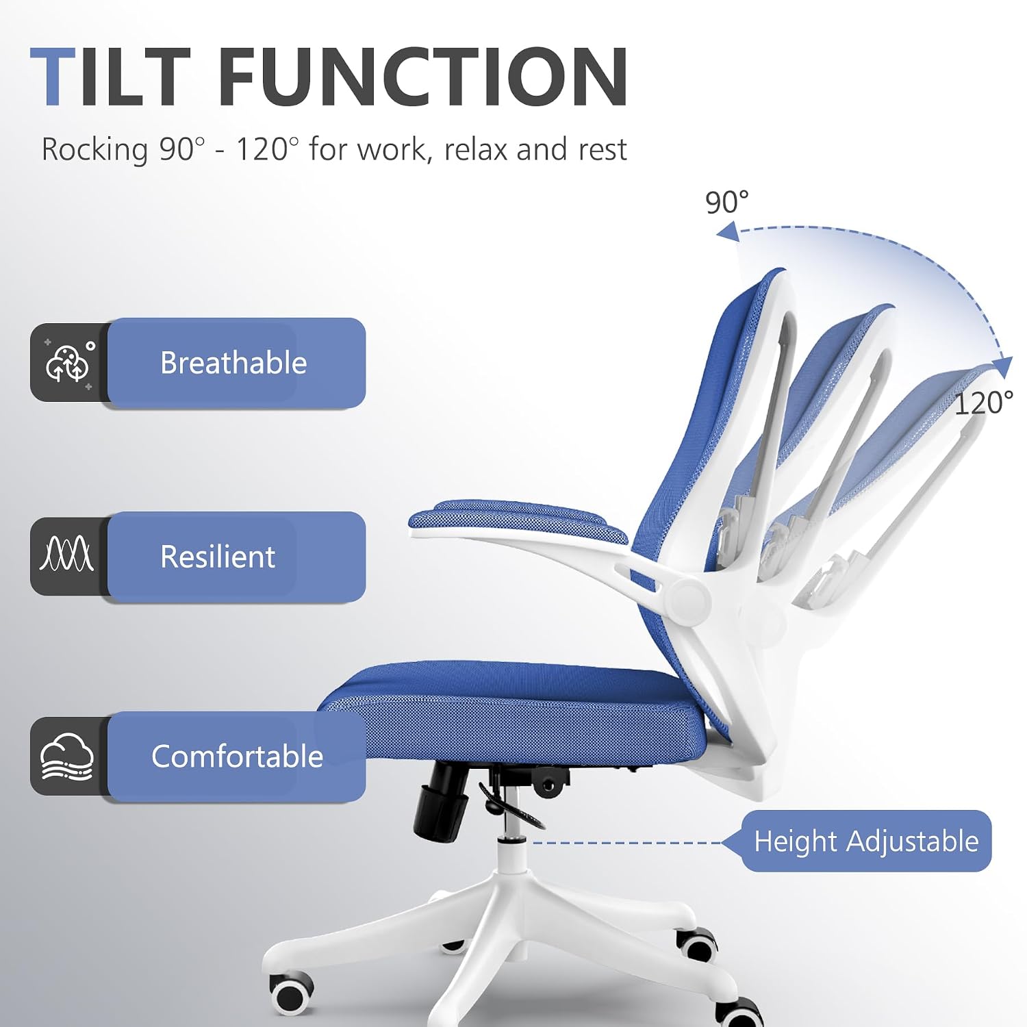 balmstar Ergonomic Office Chair Desk Chair - Mesh Computer Chair with 360° Swivel Wheels, Adjustable 90-130° Recline & Lumbar Support for Home Office, Supports up to 300lbs (01Blue)