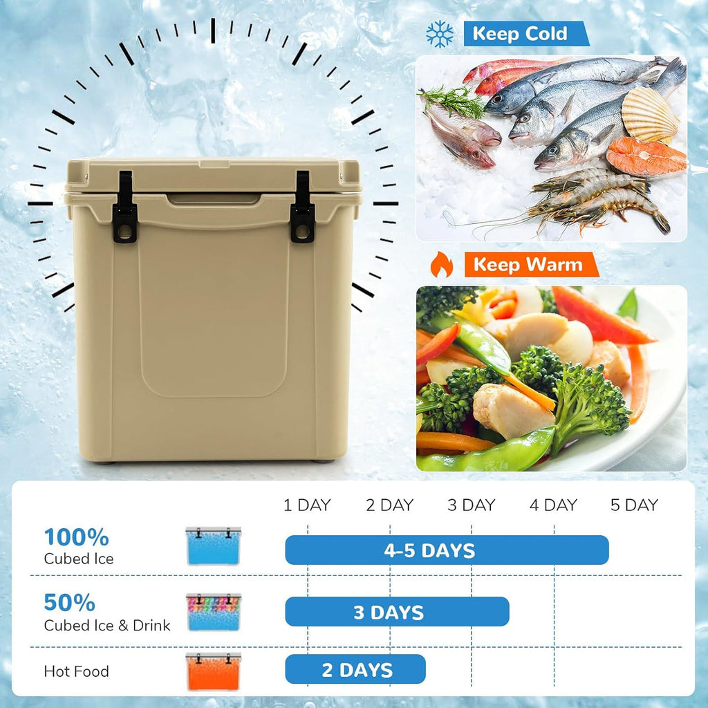 Goplus Cooler with Wheels, Insulated Large Ice Chest with Portable Handles, Cup Holders, Leak-Proof Tight Latches, 5-7-day Ice Retention, Heavy Duty Hard Coolers for Beach Camping Boat