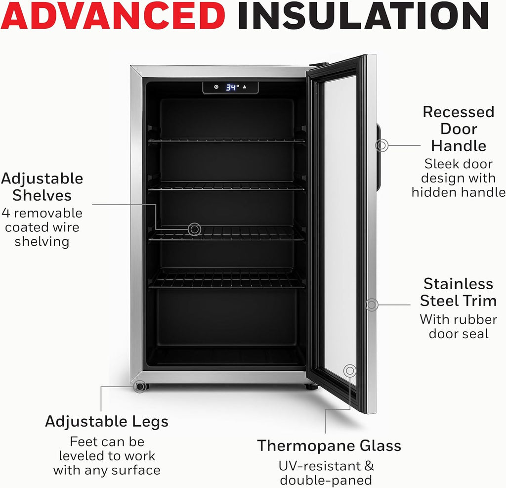 Honeywell Beverage Refrigerator and Cooler, 116 Can Mini Fridge with Glass Door for Soda Beer or Wine for Office or Bar with Adjustable Removable Shelving, Commercial Grade