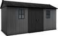 Keter Newton Plus 7.5x15 Ft All-Weather Storage Shed with Skylight, Window, Built-in Ventilation, Customizable Walls, & Lockable Double Doors, Graphite