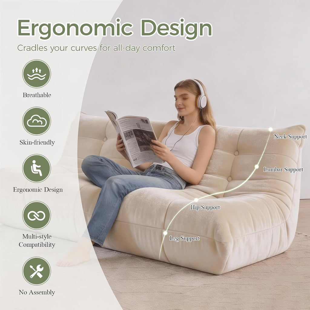 SUYOLS Bean Bag Chair, 3 Seater Fireside Chair Large Bean Bag Sofa for Adults, Memory Foam Chair Gaming Chairs with Comfy Design & Soft Fabric, Lazy Floor Sofa for Living Room, Bedroom, Beige