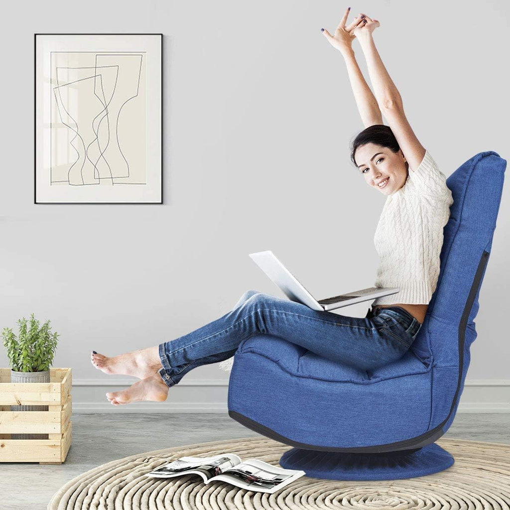 FANTASK 360 Degree Swivel Floor Chair, Folding Floor Sofa w/ 5 Adjustable Positions & Backrest, Lazy Lounge Chair for Relaxing Reading Gaming TV Watching (Navy Blue)
