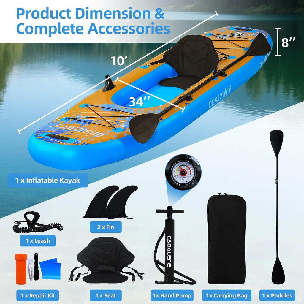 Inflatable Kayak with Detachable Seat,10'x34''x8''Stand Up Paddle Board for Adults & Youth,SUP-Kayak Set for Fishing,Touring Kayaks