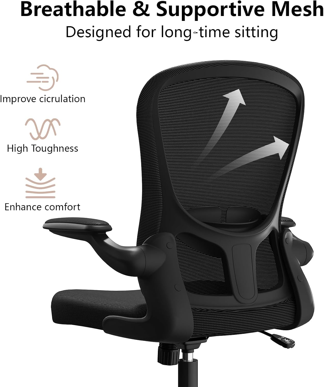 Ergonomic Office Chair, Comfort Swivel Home Office Task Chair, Breathable Mesh Desk Chair, Lumbar Support Computer Chair with Flip-up Arms and Adjustable Height