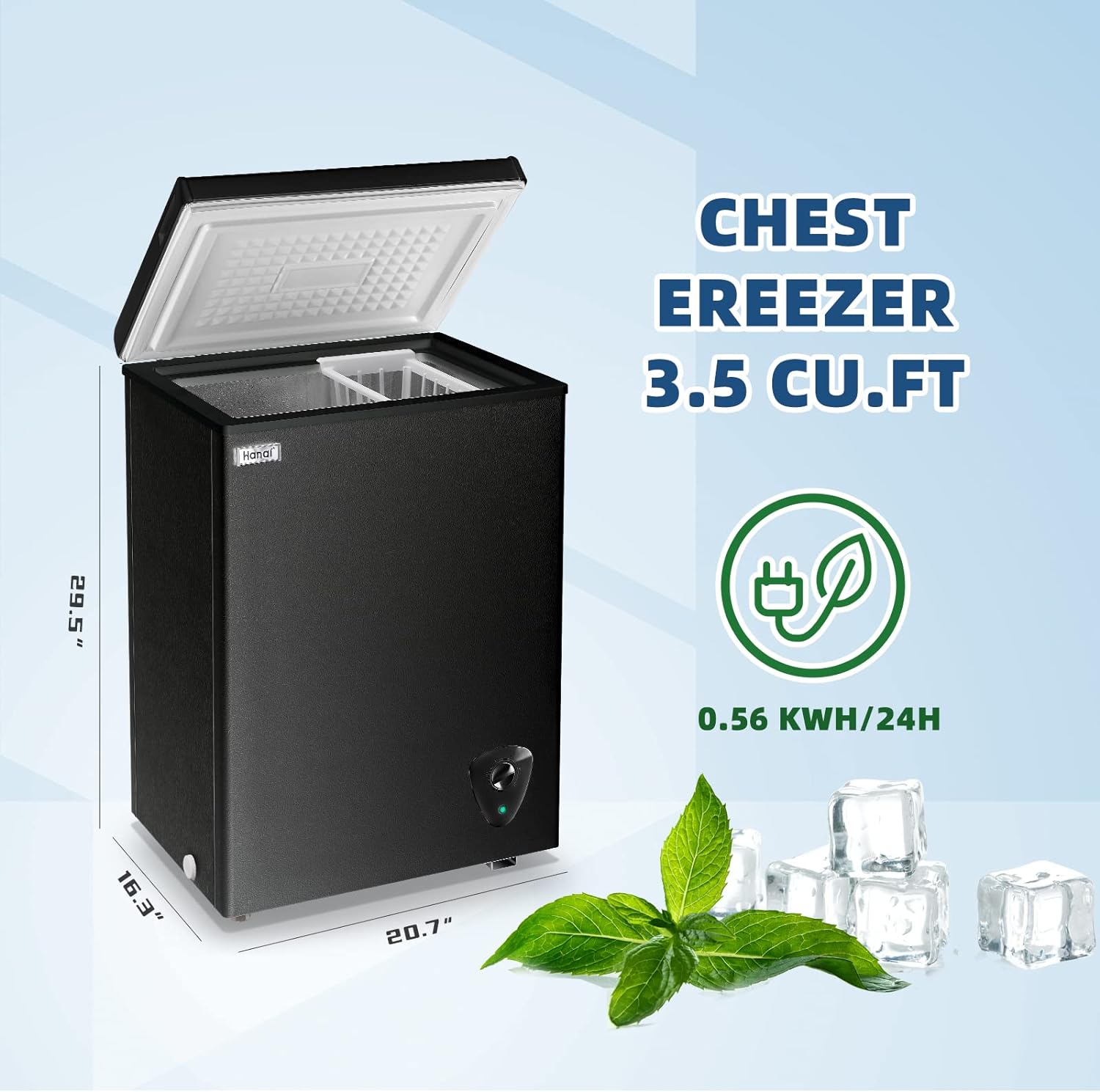 Chest Freezer 3.5 cu.ft Small Deep Freezer Mini Outdoor Black Chest Freezers with 7 Temperature and Removable Basket Settings Ideal for Apartment Office RV Cabin Kitchen