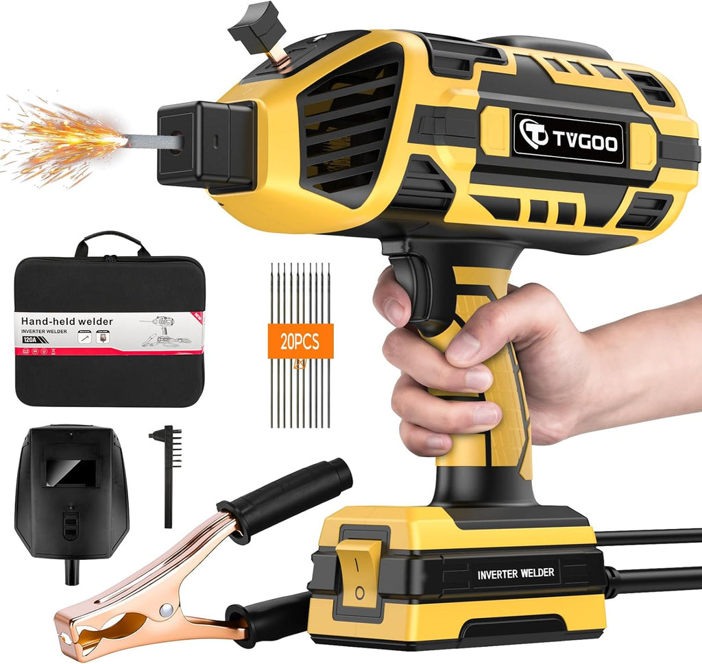 Portable Handheld Welding Machine - 110V IGBT Inverter Handheld Welder, 20-120A Portable ARC Welder with 5 Variable Current Adjustments,Hot Start & Anti-Stick for 3/32'-1/8' Welding Rods(Yellow)