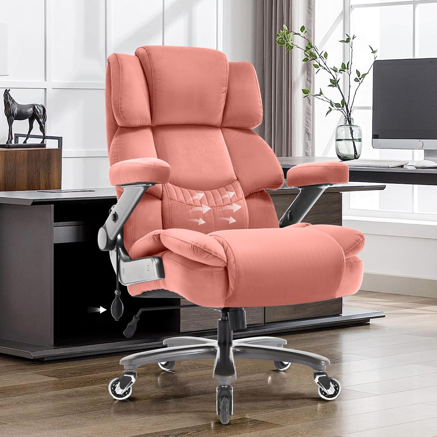 VUZI 700LBS Large Heavy Duty Office Chair with 3D Flip Arms, Big and Tall Plus Size Fabric Executive Desk Chairs, High Back Extra Wide Computer Chair with Adjustable Lumbar Support, Sturdy Metal Base