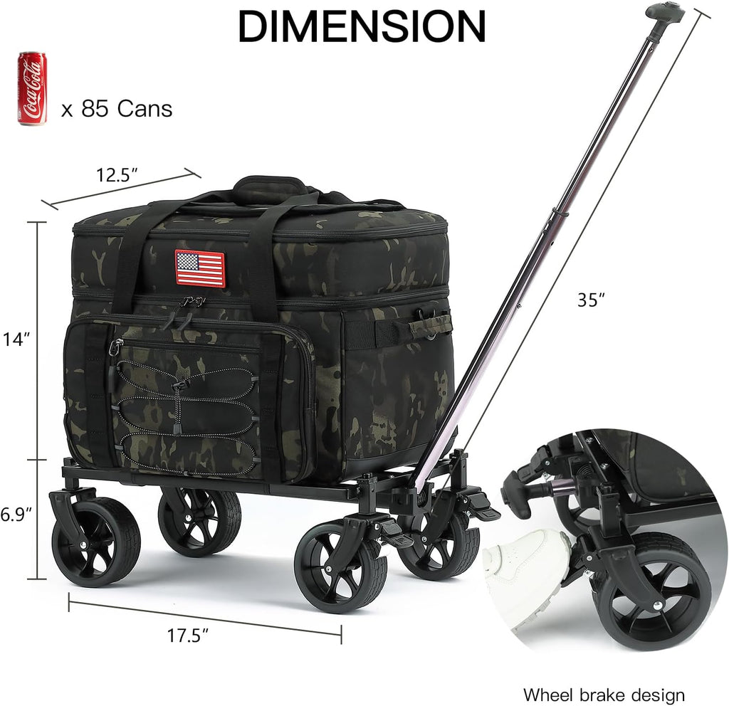 Extra Large Wheeled Portable Cooler Bag 85 Cans Double Deck Heavy Duty Rolling Insulated Cooler with All-Terrain Wheels Leakproof Tactical Soft Sided Cooler for Beach Camping Picnic Travel