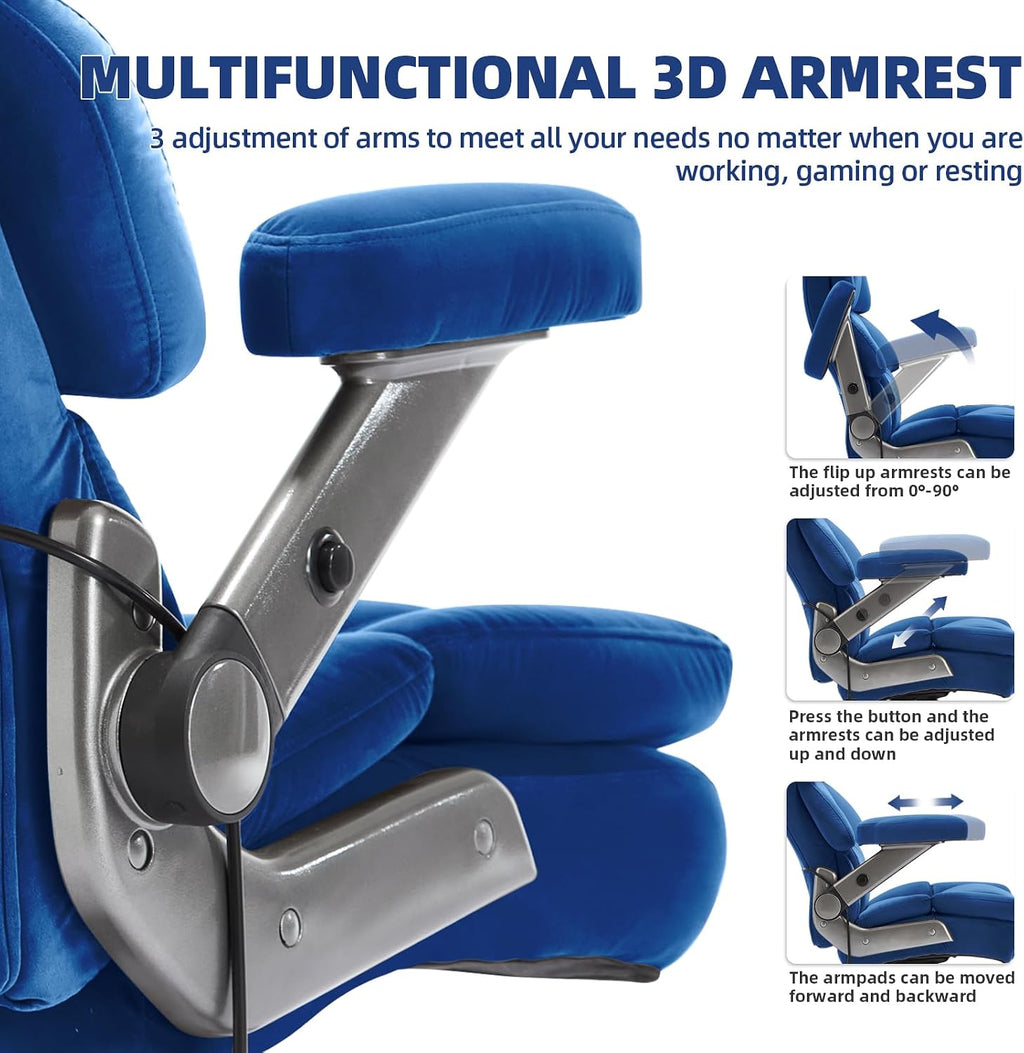 VUZI 700LBS Large Heavy Duty Office Chair with 3D Flip Arms, Big and Tall Plus Size Fabric Executive Desk Chairs, High Back Extra Wide Computer Chair with Adjustable Lumbar Support, Sturdy Metal Base