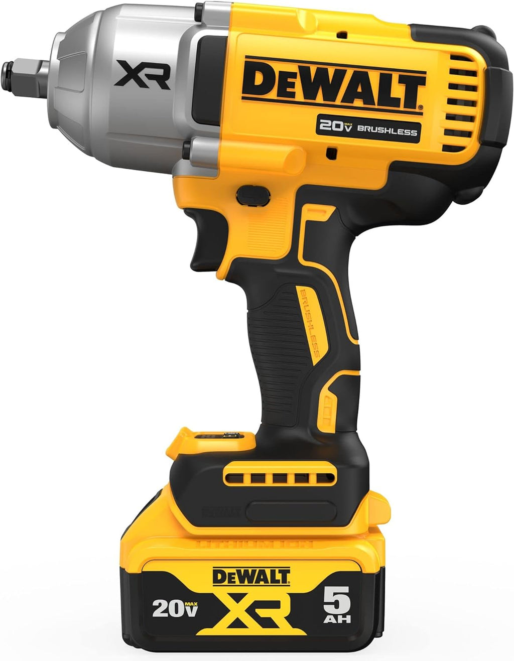 DEWALT 20V MAX Cordless Impact Wrench with Hog Ring Anvil, Brushless High Torque 1/2 Impact Gun, 4-Mode Speed, Includes Battery, Charger and Kit Bag (DCF900P1)