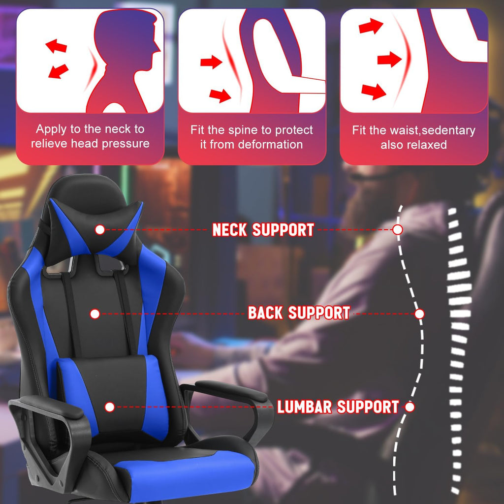 Dopinmin PU Leather Ergonomic Gaming Chair Esports Computer Chair Boss Chair with Lumbar Cushion and Retractable Footrest Video Game Chair for Streaming,Blue