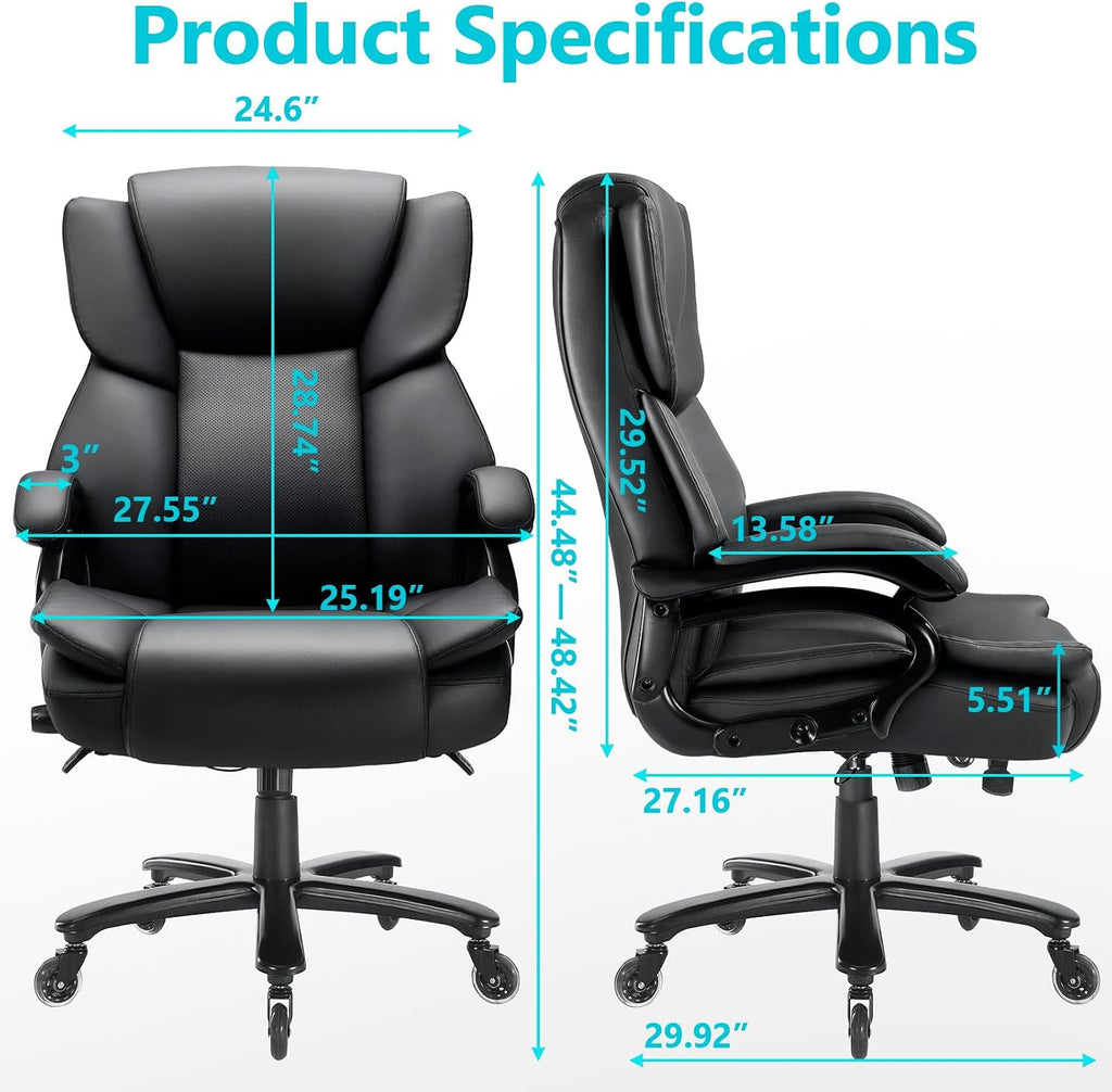 Indulgear 500lbs Big and Tall Office Chair, Heavy Duty Office Chair for Heavy People, High Back Executive Desk Chair with Adjustable Lumbar Support,Quiet Rubber Wheel,Pocket Spring Cushion