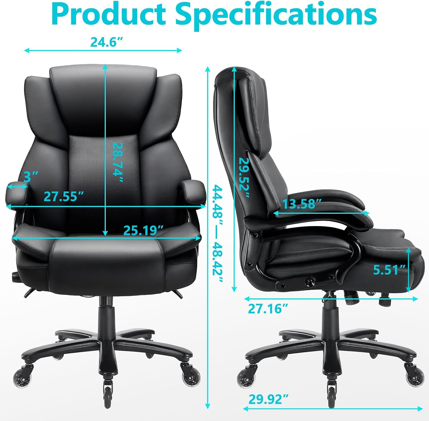 Indulgear 500lbs Big and Tall Office Chair, Heavy Duty Office Chair for Heavy People, High Back Executive Desk Chair with Adjustable Lumbar Support,Quiet Rubber Wheel,Pocket Spring Cushion