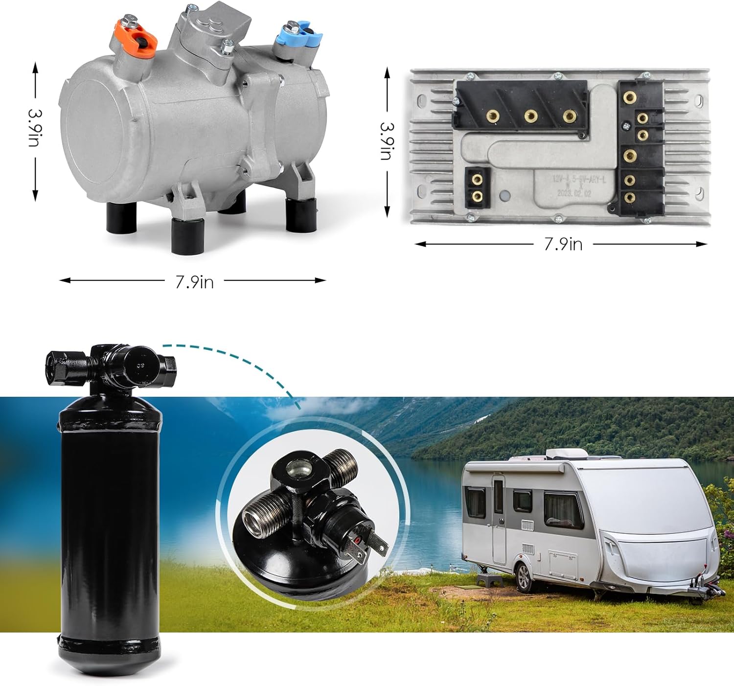 12V automobile air conditioner electric compressor, applicable to refitting automobile air conditioning system, no oil consumption air conditioning compressor kit 12V DC air conditioning unit