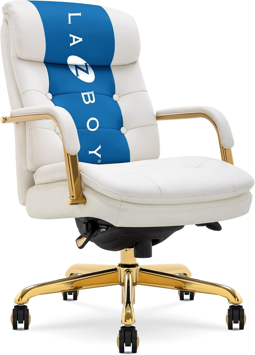 La-Z-Boy Sonata Ergonomic Bonded Leather Swivel Executive Chair, White and Gold (CCHR10014A)