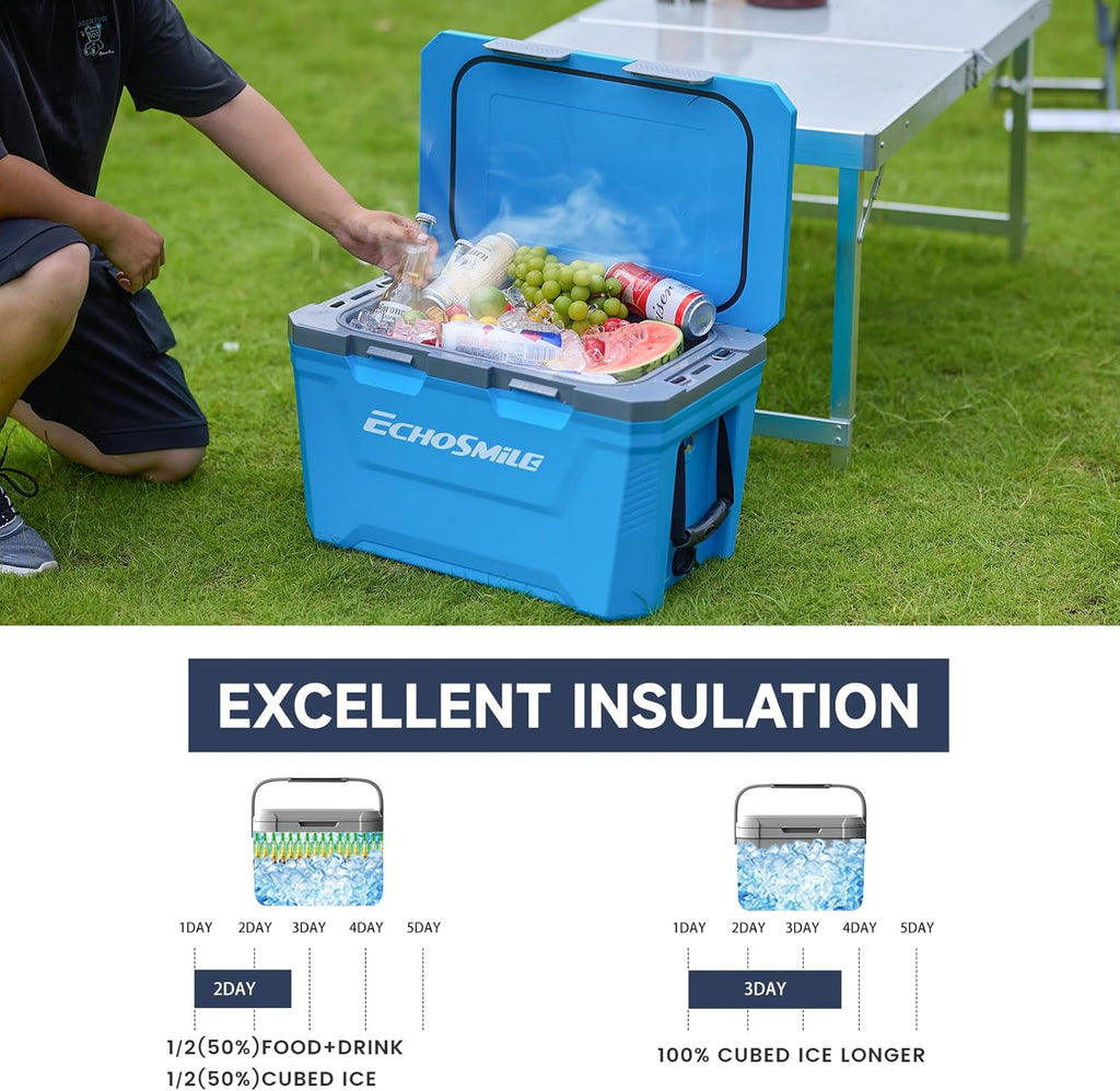 EchoSmile 35 Quart Cooler, Ultra-Light Hard Coolers, Outdoor Insulated Ice Chest Box for Camping, Drink, Beach, Fishing and Boating