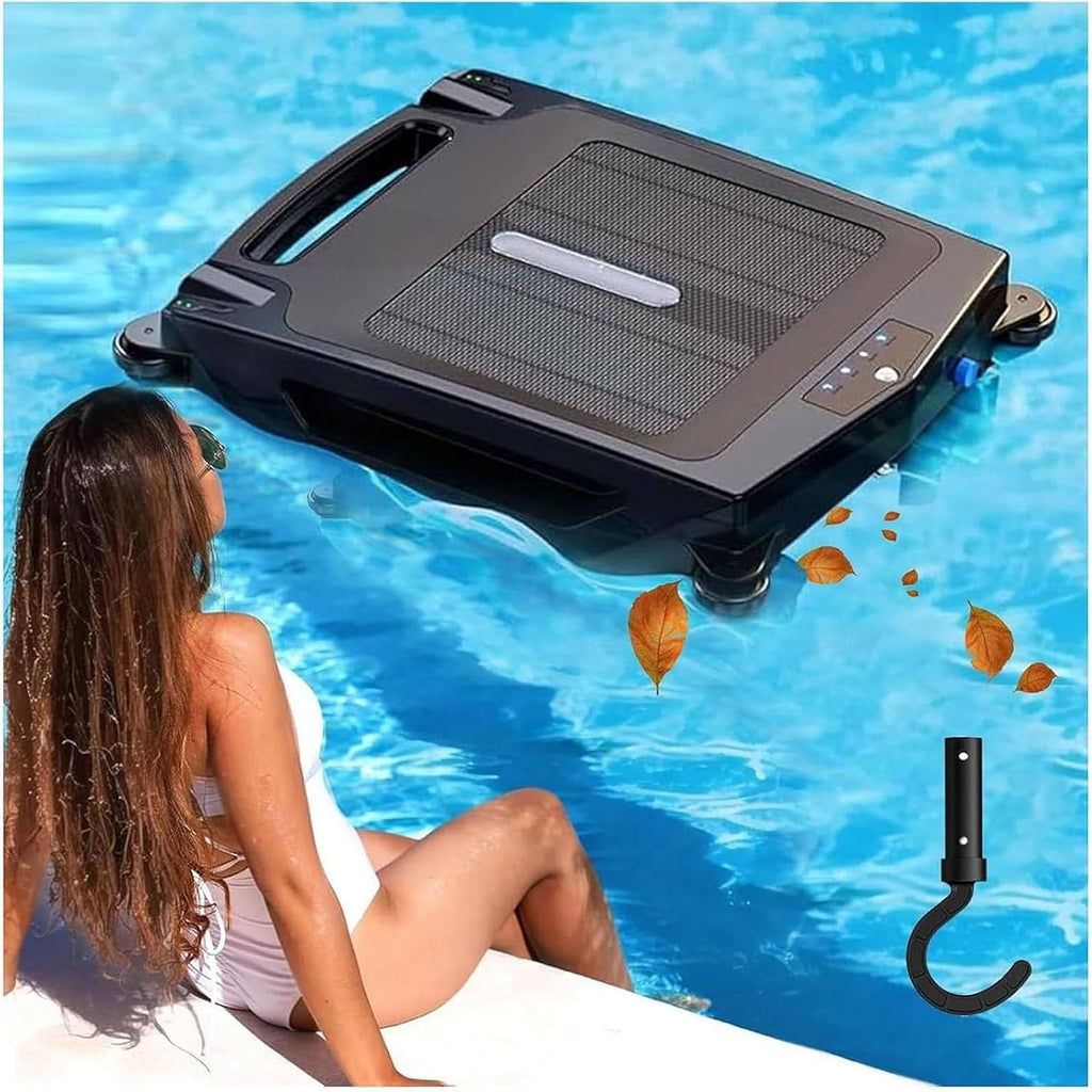 Pool Cleaning Robot, Solar Powered Above Ground Pool Skimmer, Fast Dual Charging, Stronger Suction, Automatic Obstacle Avoidance, for Above Water Pools