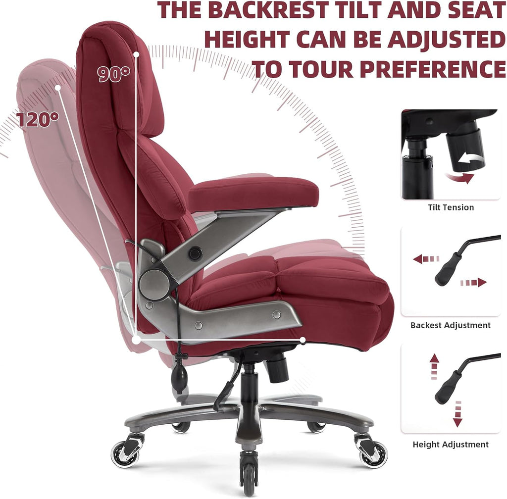 VUZI 700LBS Large Heavy Duty Office Chair with 3D Flip Arms, Big and Tall Plus Size Fabric Executive Desk Chairs, High Back Extra Wide Computer Chair with Adjustable Lumbar Support, Sturdy Metal Base