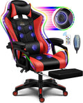 Gaming Chair with Bluetooth-Compatible Speakers and RGB LED Lights,Gamer Chair with Comfortable Cushion, Lumbar Support, Linkage Armrests,Ergonomic Massage Computer Chair for Gamer, Kids, Stu